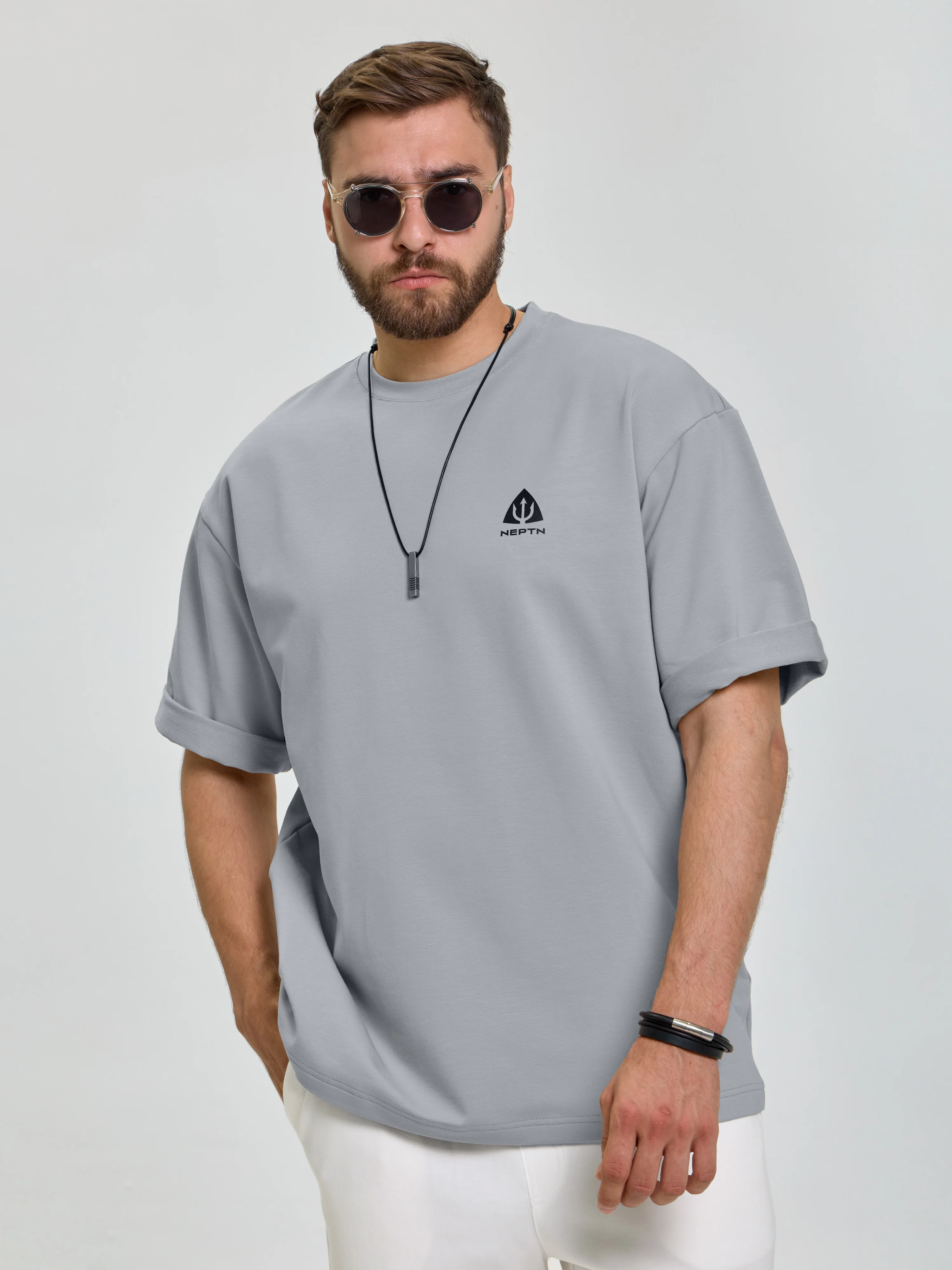 Футболка премиум серо-голубая